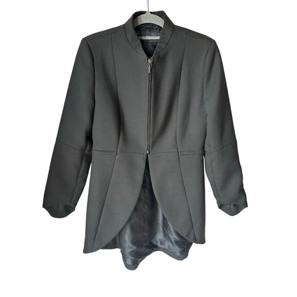 Zara Basic Black Wool Structured Zip Power Blazer Jacket Size M Corporatecore - Picture 1 of 10